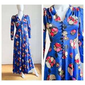 Joyce Palmer Vintage 70s Colourful Floral Print Maxi Dress S